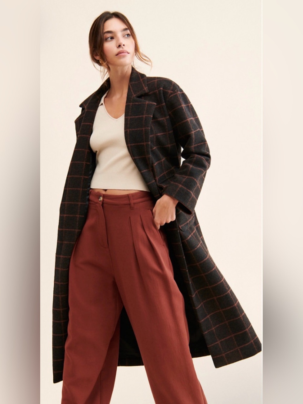 Hutch Anthropologie Windowpane Coat Black Brown Rust Fall Winter Jacket T15
